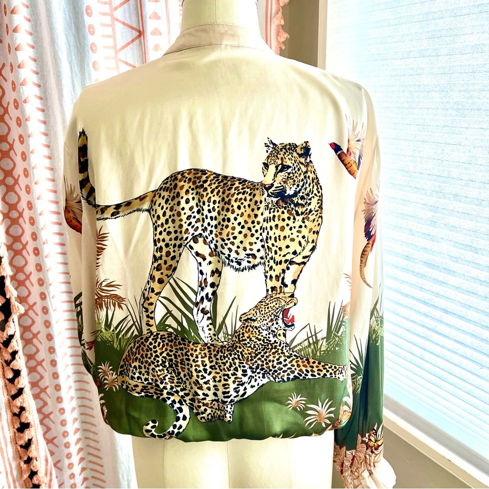 Cheetah Animal Print Satin Bomber Jacket
